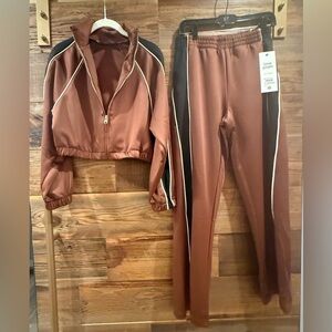 Love Poem Brown and White 2PC Tracksuit Women's NWT